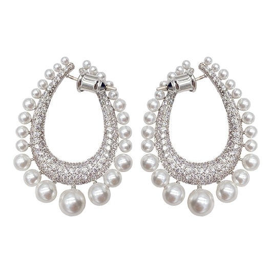 Valeria Pearl Drop Hoop Earrings