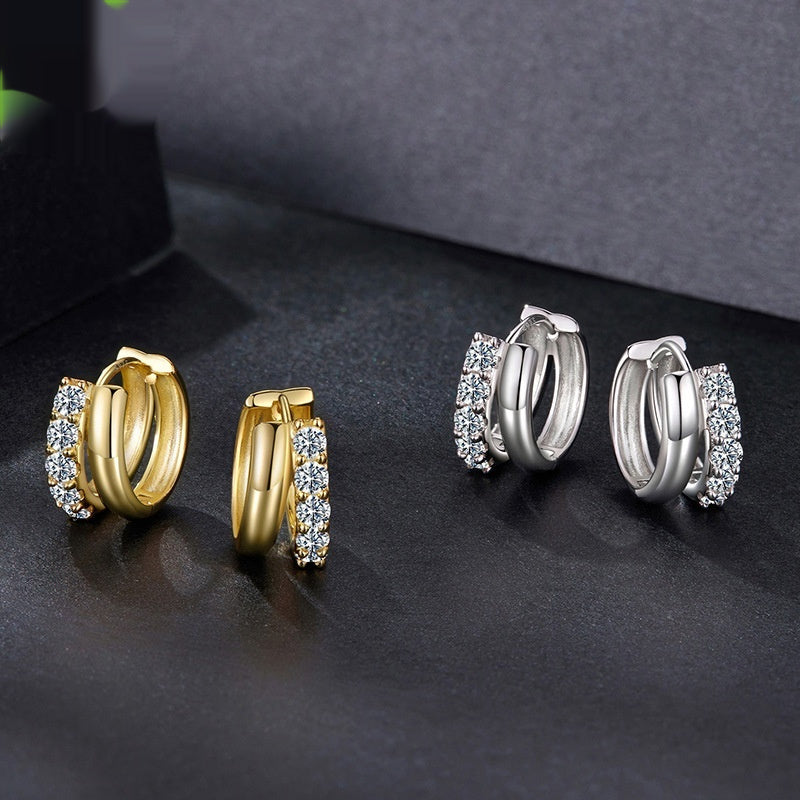 Elara Double Moissanite Huggie Earrings